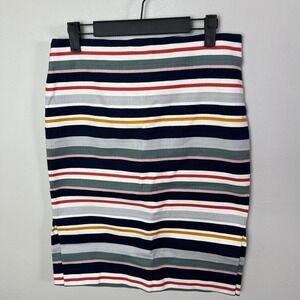 Loft Outlet Womens Multi Color Striped Pencil Skirt Navy Red Yellow Size 4